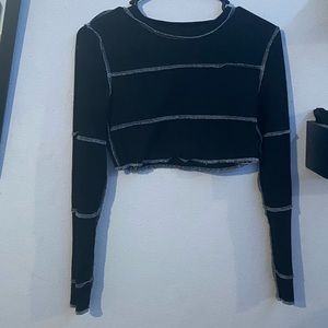 Patchwork Stitching Crop Tops Color Block Long Sleeve Crop T-Shirt